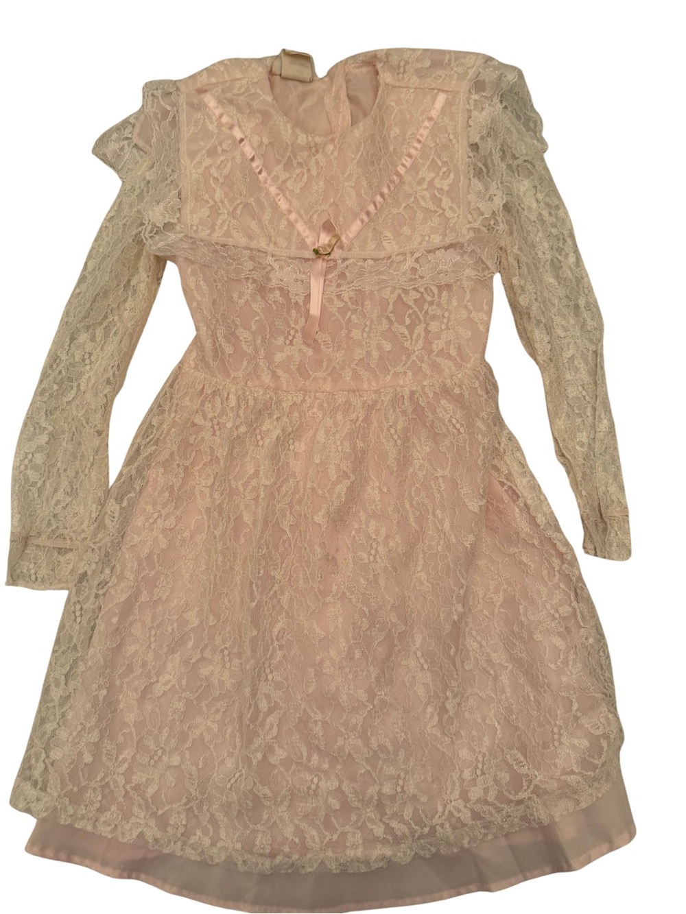 Traci Lynn California Girls Long Sleeve Vintage Dress Pink With Lace Size 8